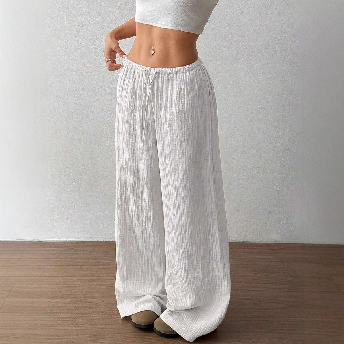 Linen Blend Wide-Leg Pants