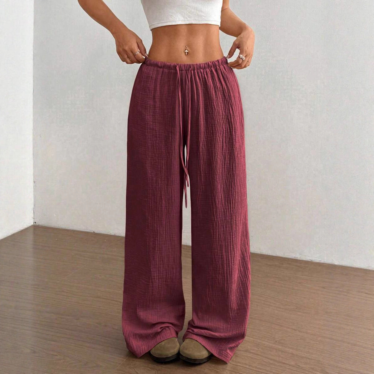 Linen Blend Wide-Leg Pants